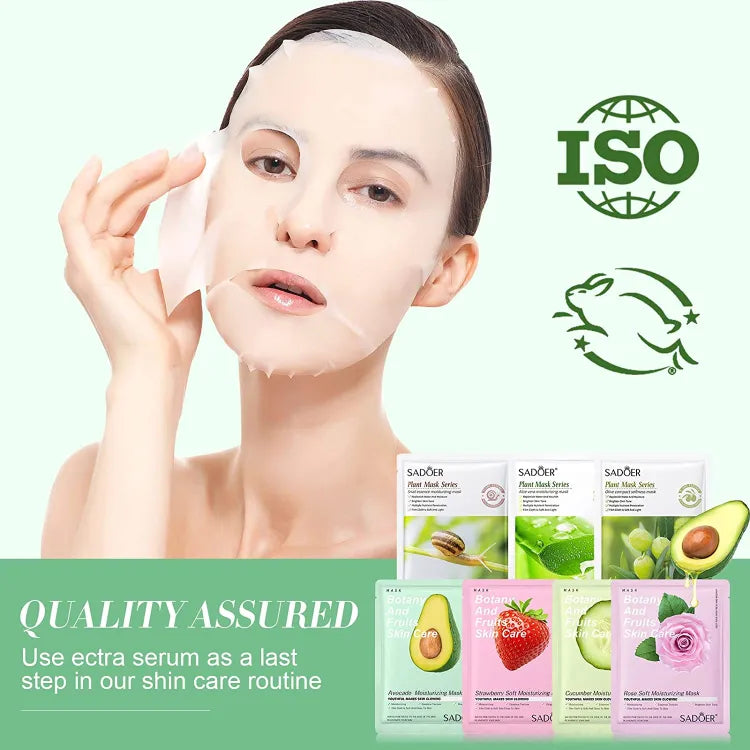 PACK OF 10 FRUIT PLANT EXTRACT MOISTURIZING BRIGHTEN FACIAL SHEET MASKS HYDRATING,