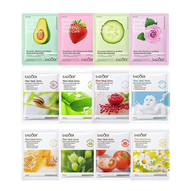 PACK OF 10 FRUIT PLANT EXTRACT MOISTURIZING BRIGHTEN FACIAL SHEET MASKS HYDRATING,